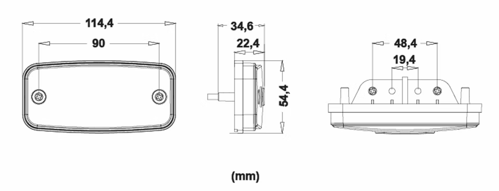 Markeringsljus 2 led fiberoptik 12-24V 115x55x23mm e-märkt - Bild 2